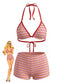 Ensemble bikini triangle rouge rayé et côtelé à dos nu années 1940