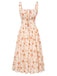Florale Noué Devant Col Carré Midi Robe Années 1940 2