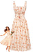 Florale Noué Devant Col Carré Midi Robe Années 1940