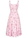 Florale Noué Devant Col Carré Midi Robe Années 1940 4