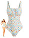 Froncé Col Carré Petites Fleurs Florale One-Pièce Maillot de Bain Années 1940