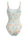 Froncé Col Carré Petites Fleurs Florale One-Pièce Maillot de Bain Années 1940 3
