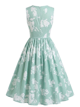 Robe Plissée Sans Manches à Ligne A Floral Années 40