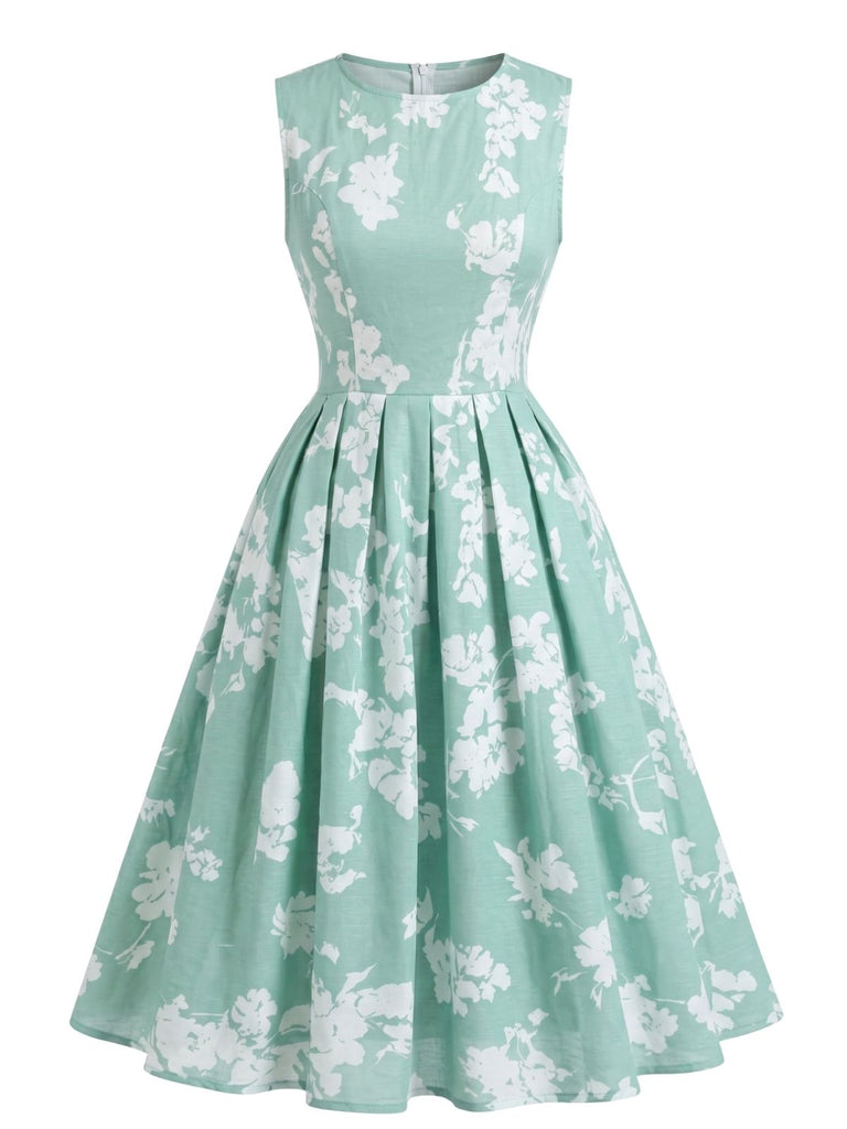 Robe Plissée Sans Manches à Ligne A Floral Années 40