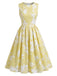 Robe Plissée Sans Manches à Ligne A Floral Années 40
