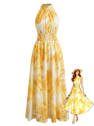 Robe Sans Manches Floral Tie-Dye Années 40