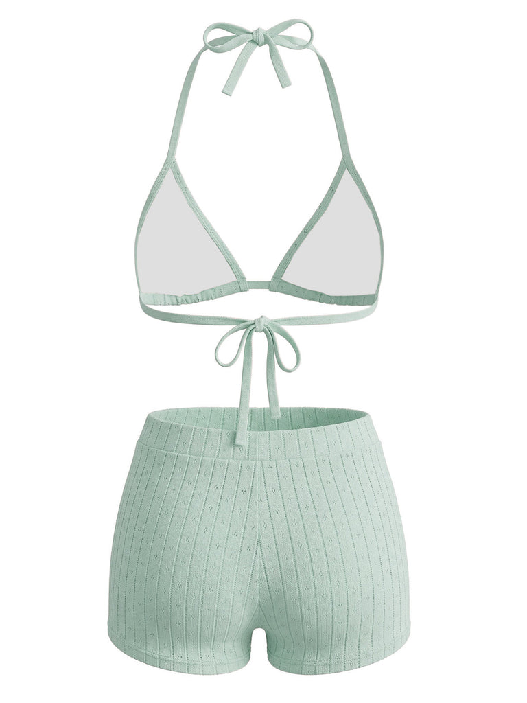Ensemble Bikini Texturé Halter Uni Triangle Années 1940 7