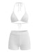 Ensemble Bikini Texturé Halter Uni Triangle Années 1940 8