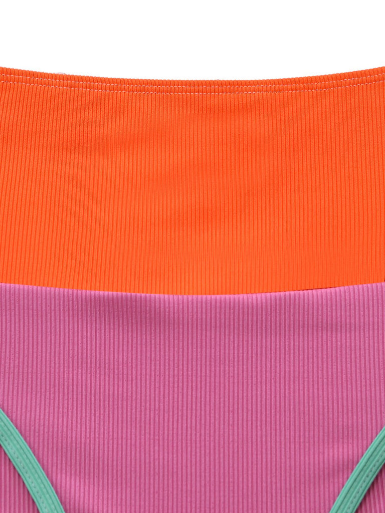 Ensemble bikini dos nu taille haute blocs couleurs 1940s