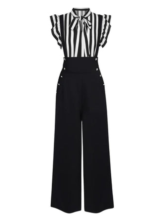 2PC Années 30 Chemisier Rayé et Pantalon à Bretelles