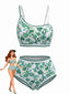 Ensemble de bikini taille haute asymétrique motif floral botanique années 1950