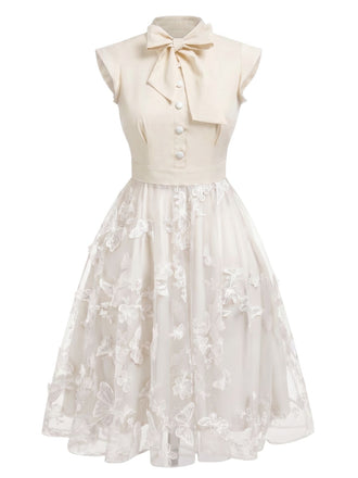 [Prévente] Robe vintage patchwork papillon blanc des années 1950 Cocktail Chic