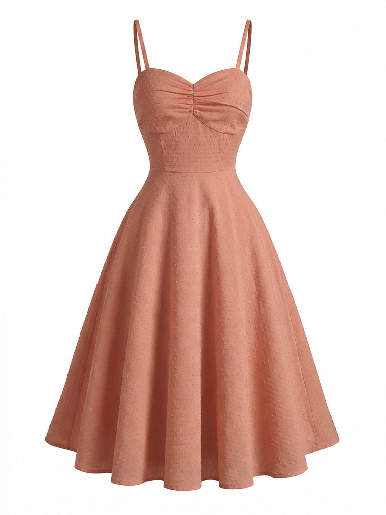 Coton Jacquard Bretelles Spaghetti Évasée Robe Années 1950 3