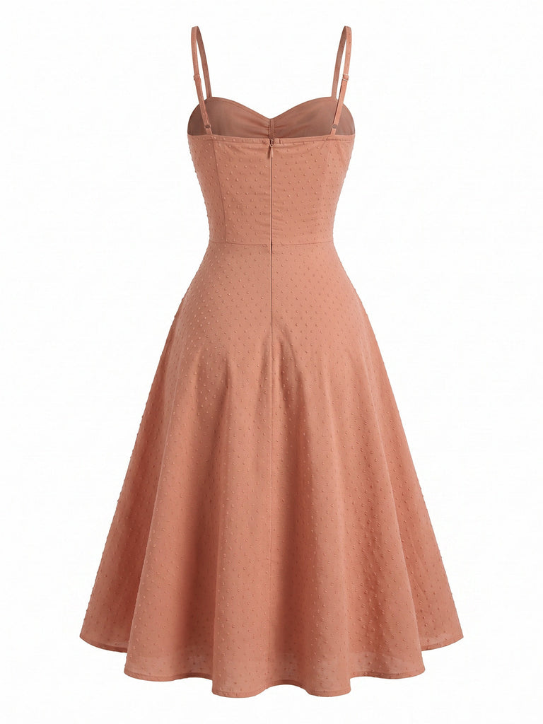 Coton Jacquard Bretelles Spaghetti Évasée Robe Années 1950 4