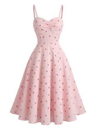 Coton Jacquard Bretelles Spaghetti Évasée Robe Années 1950