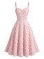 Robe swing jacquard  coton fines bretelles années 1950