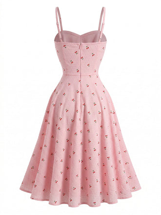 Coton Jacquard Bretelles Spaghetti Évasée Robe Années 1950 2