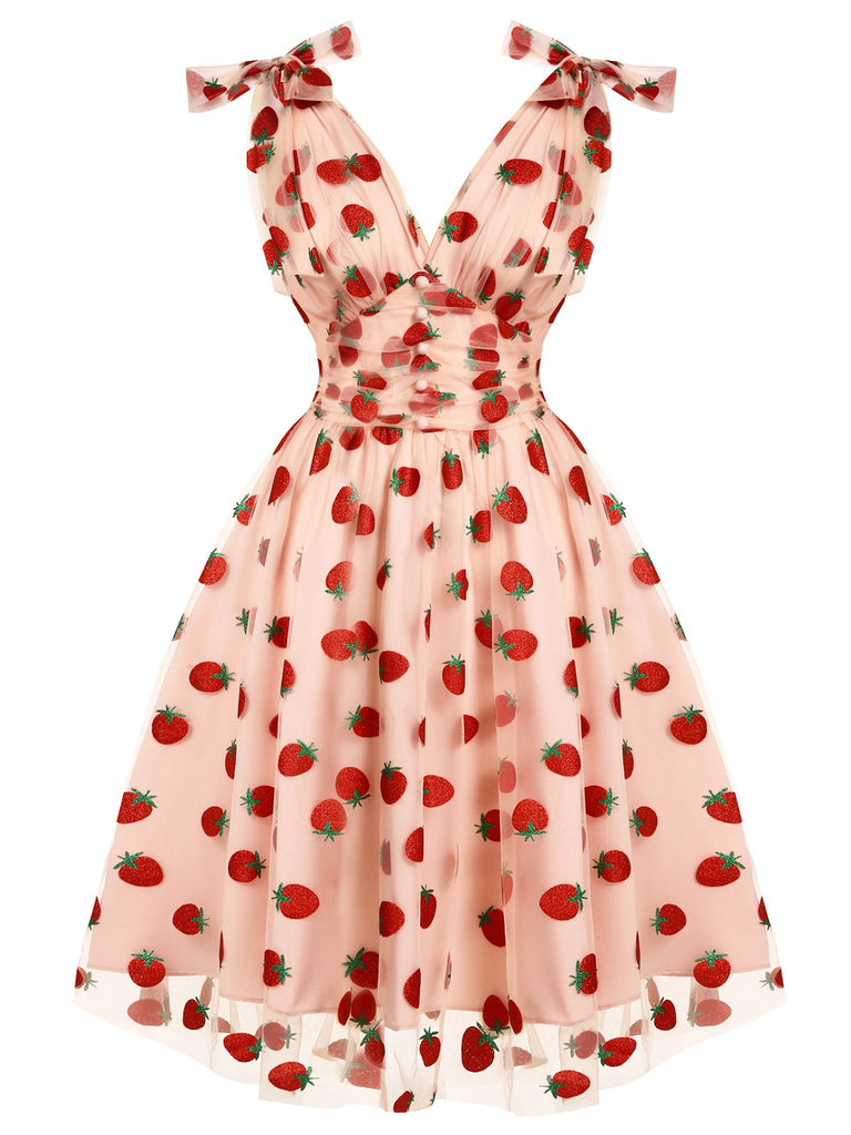 [Prévente] Robe Évasé Filet Marguerite Beige Années 1950 3