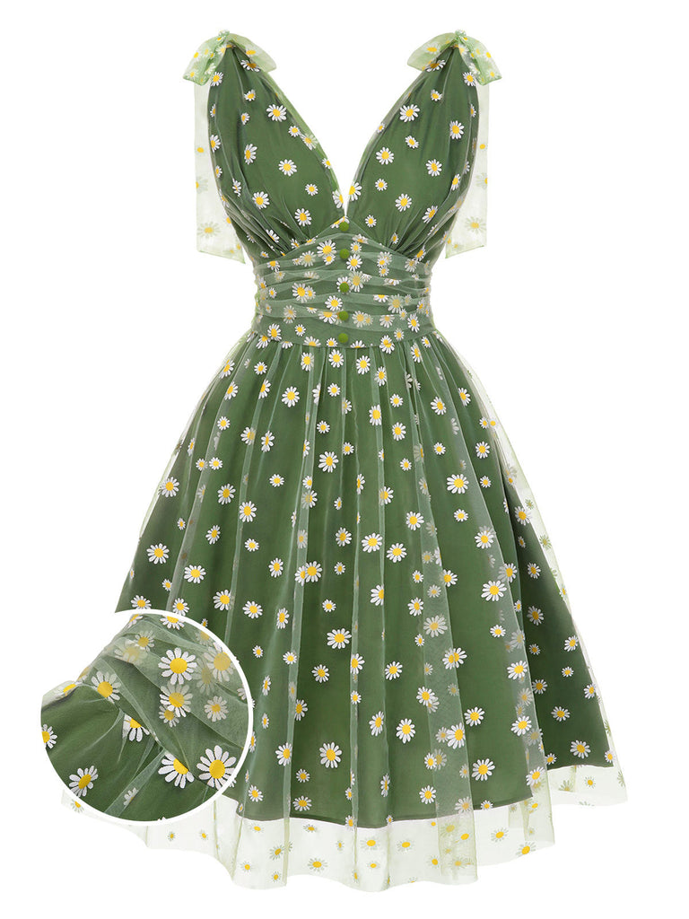 [Prévente] Robe Évasé Filet Marguerite Beige Années 1950 9