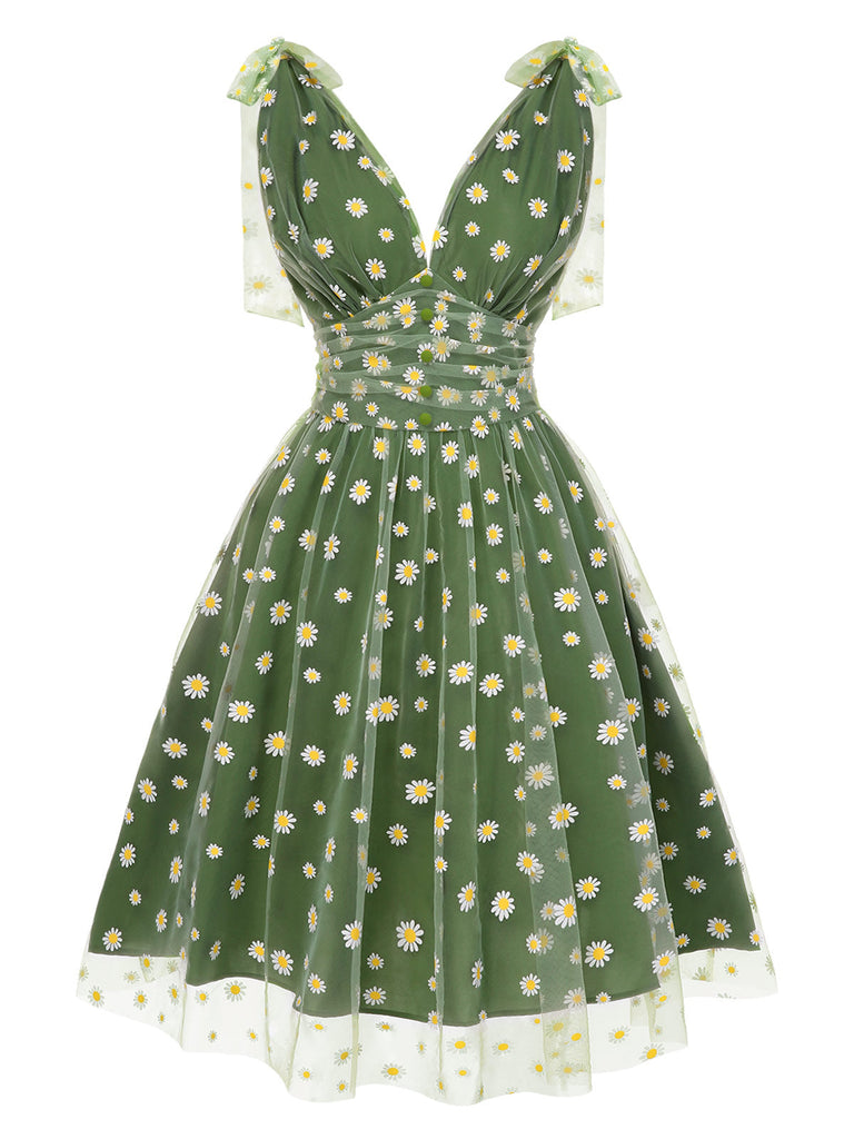 [Prévente] Robe Évasé Filet Marguerite Beige Années 1950 10