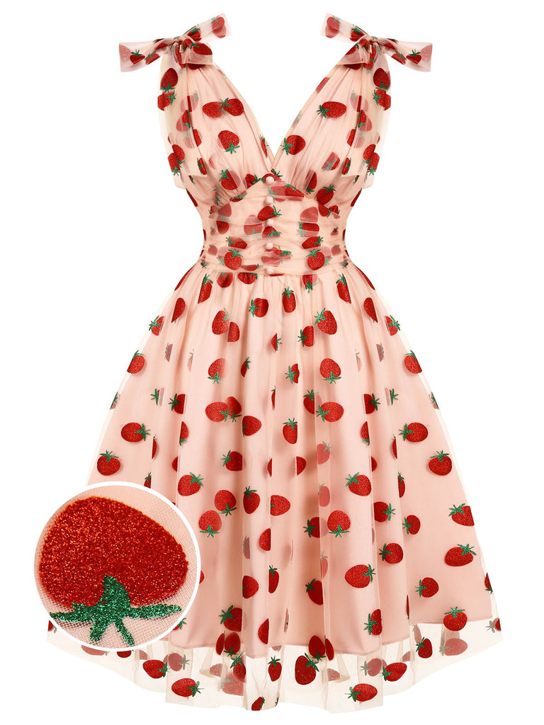 [Prévente] Robe Évasé Filet Marguerite Beige Années 1950 2