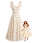 Robe Beige Col Cœur à Fleurs Années 1950
