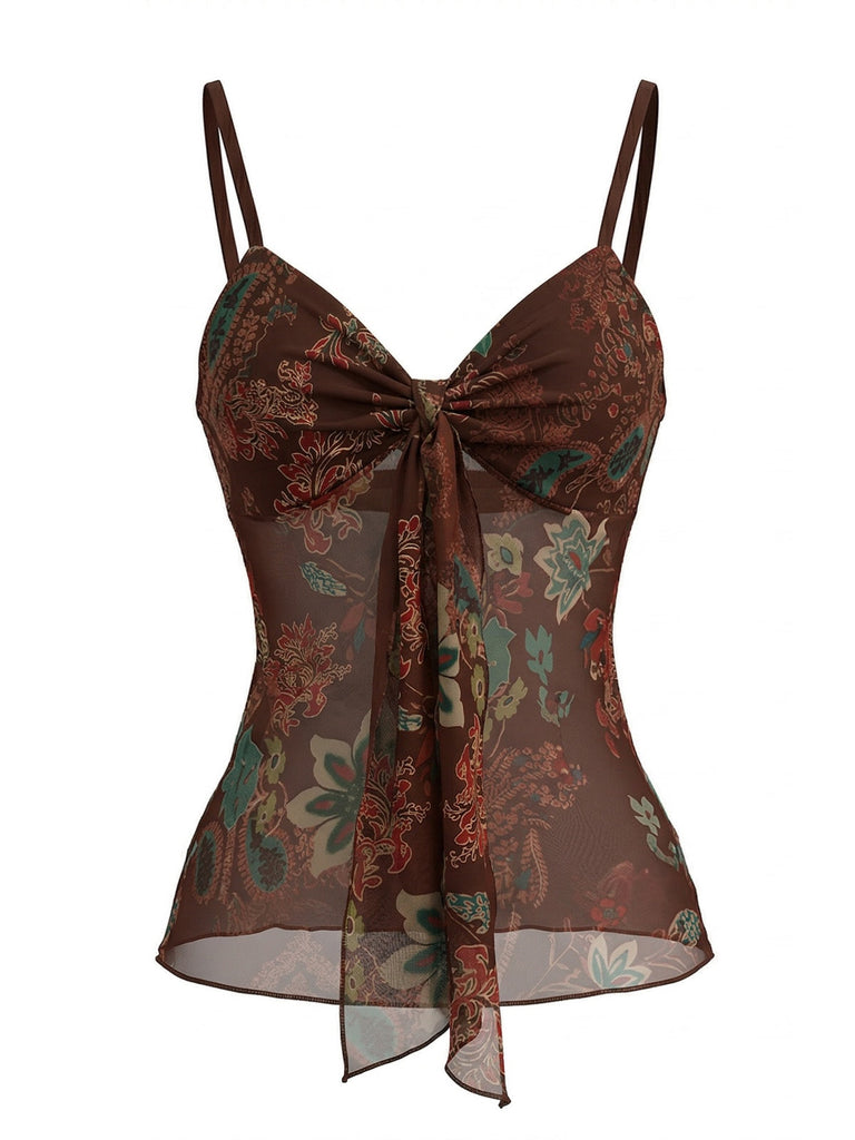 Caraco à Bretelles Fines Floral Colorblock Années 1950