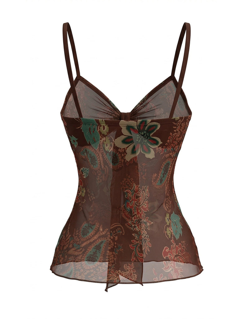 Caraco à Bretelles Fines Floral Colorblock Années 1950