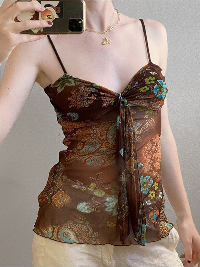 Caraco à Bretelles Fines Floral Colorblock Années 1950