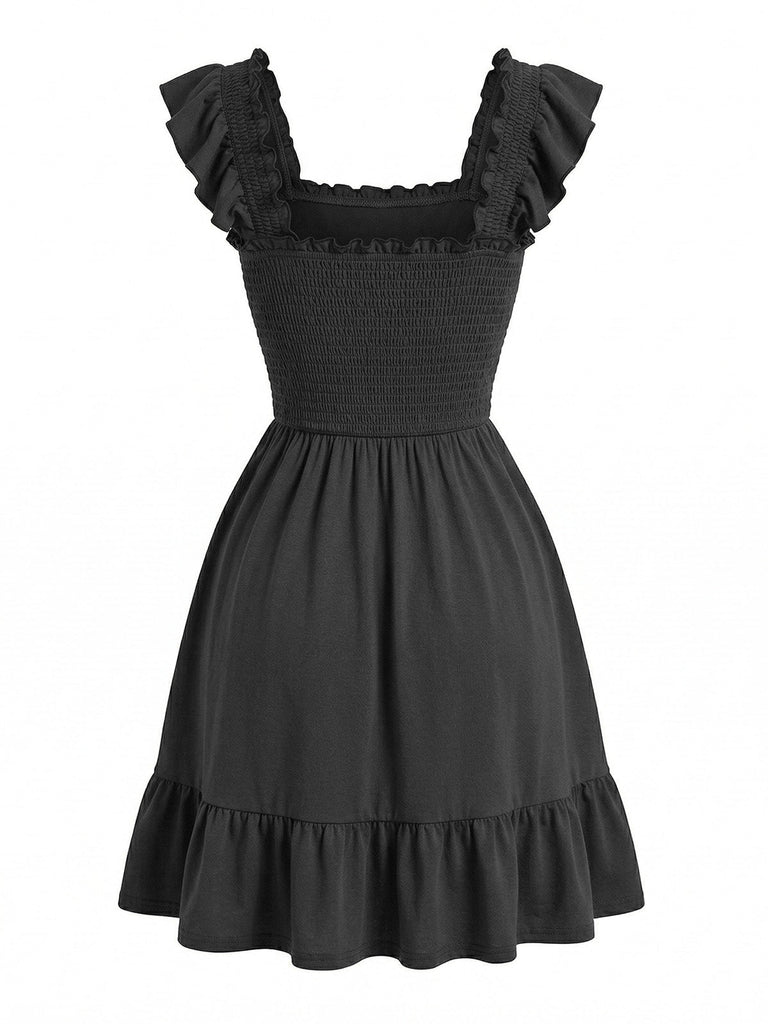 Robe Smockée Col Carré à Manches à Volants Années 1950 5