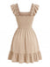 Robe Smockée Col Carré à Manches à Volants Années 1950 7