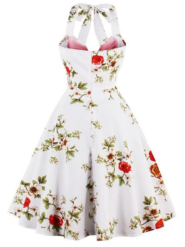 [Prévente] Robe Évasée Halter Florale Bleu Ciel Années 1950 3