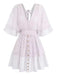 Uni Dentelle Patchwork Chauve-Souris Sleeve Col en V Robe Années 1970 9