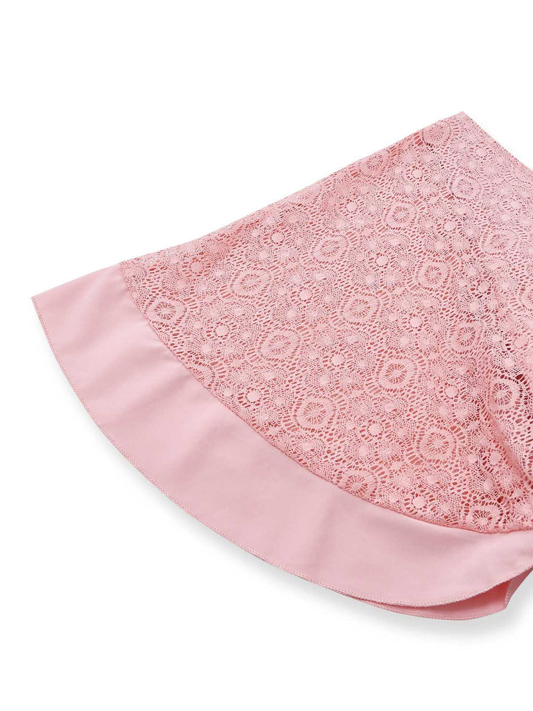 Uni Dentelle Patchwork Chauve-Souris Sleeve Col en V Robe Années 1970 6