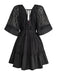 Uni Dentelle Patchwork Chauve-Souris Sleeve Col en V Robe Années 1970 12
