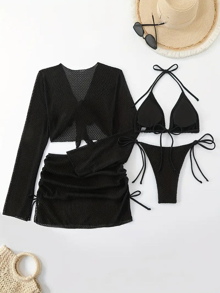 Ensemble Bikini Halter Crochet Uni et Cache-Maillot Années 50