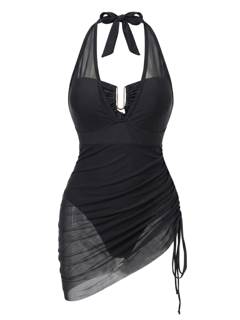 Maillot de Bain Une Pièce Filet Halter Années 1950 6