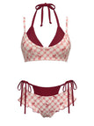 [Prévente] Ensemble Bikini Double Couche Halter à Carreaux avec Nœud Vert Années 1950 2