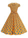 Robe Évasée à Pois Col à Revers Manches Courtes Années 1950 10