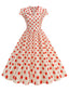Robe Évasée à Pois Col à Revers Manches Courtes Années 1950