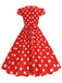 Robe Évasée à Pois Col à Revers Manches Courtes Années 1950 5