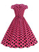 Robe Évasée à Pois Col à Revers Manches Courtes Années 1950 7