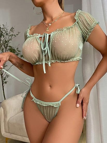 Épaules Dénudées à Pois Résille Lingerie Ensemble Années 1950 10