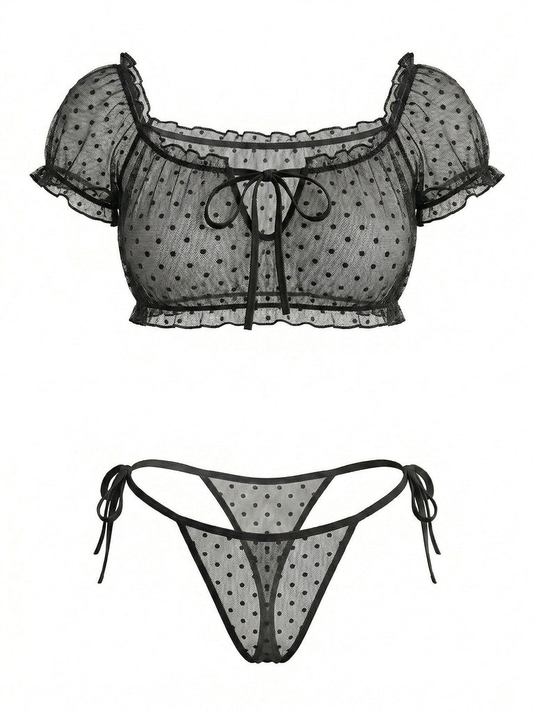 Épaules Dénudées à Pois Résille Lingerie Ensemble Années 1950