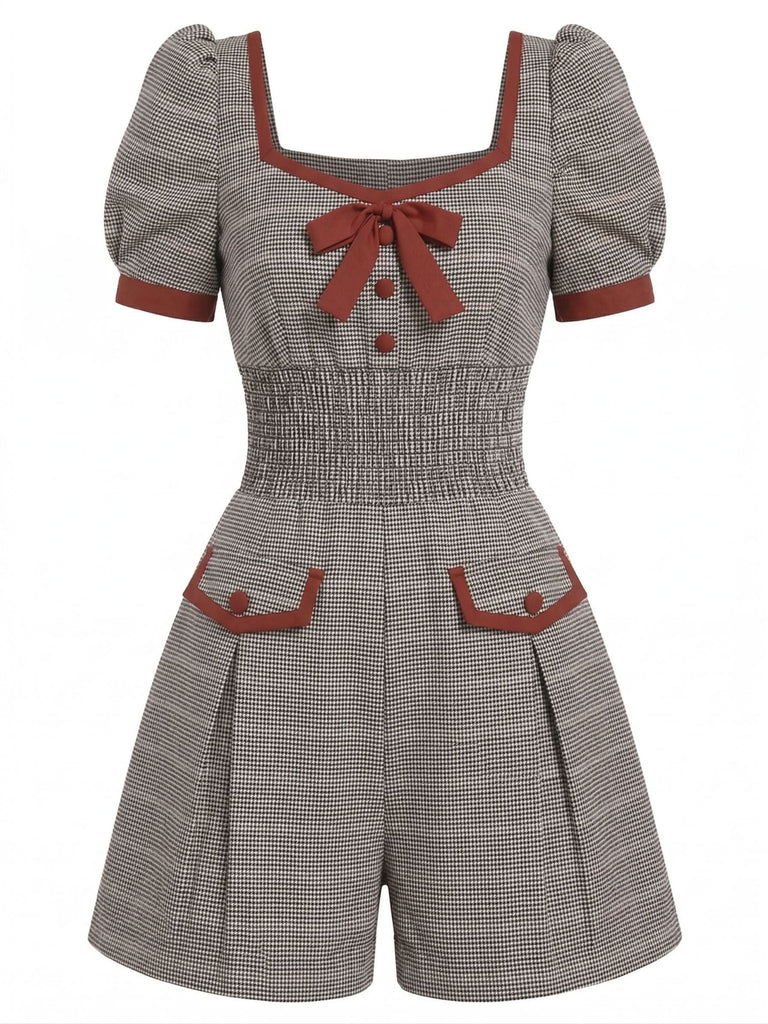 Combishort à Manches Bouffantes Imprimé Framboises Marron Années 1950