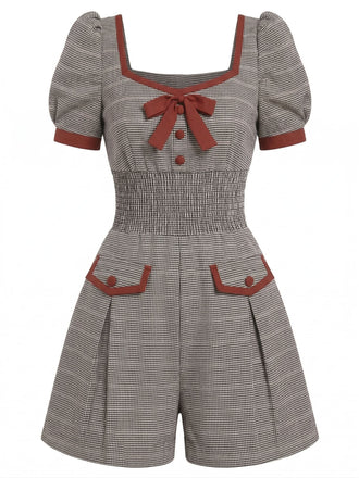 Combishort à Manches Bouffantes Imprimé Framboises Marron Années 1950