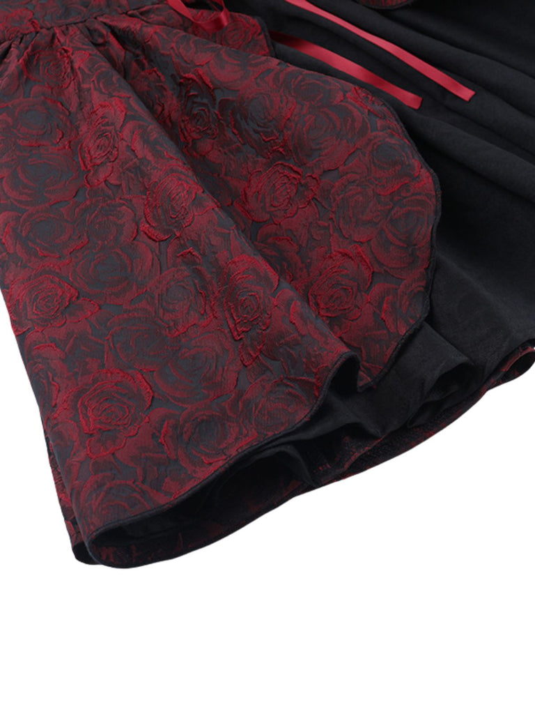 Robe gothique en jacquard à pierres précieuses, roses et dentelle années 1950 - 5