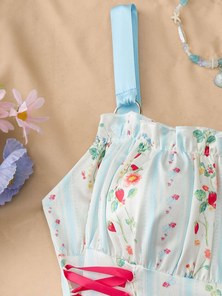 à Volants Col Carré Sans Manches Florale Imprimée Évasée Robe Années 1950 13