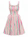 à Volants Col Carré Sans Manches Florale Imprimée Évasée Robe Années 1950 2