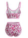 Ensemble Bikini Rose Col Rond Floral Taille Haute Années 1950